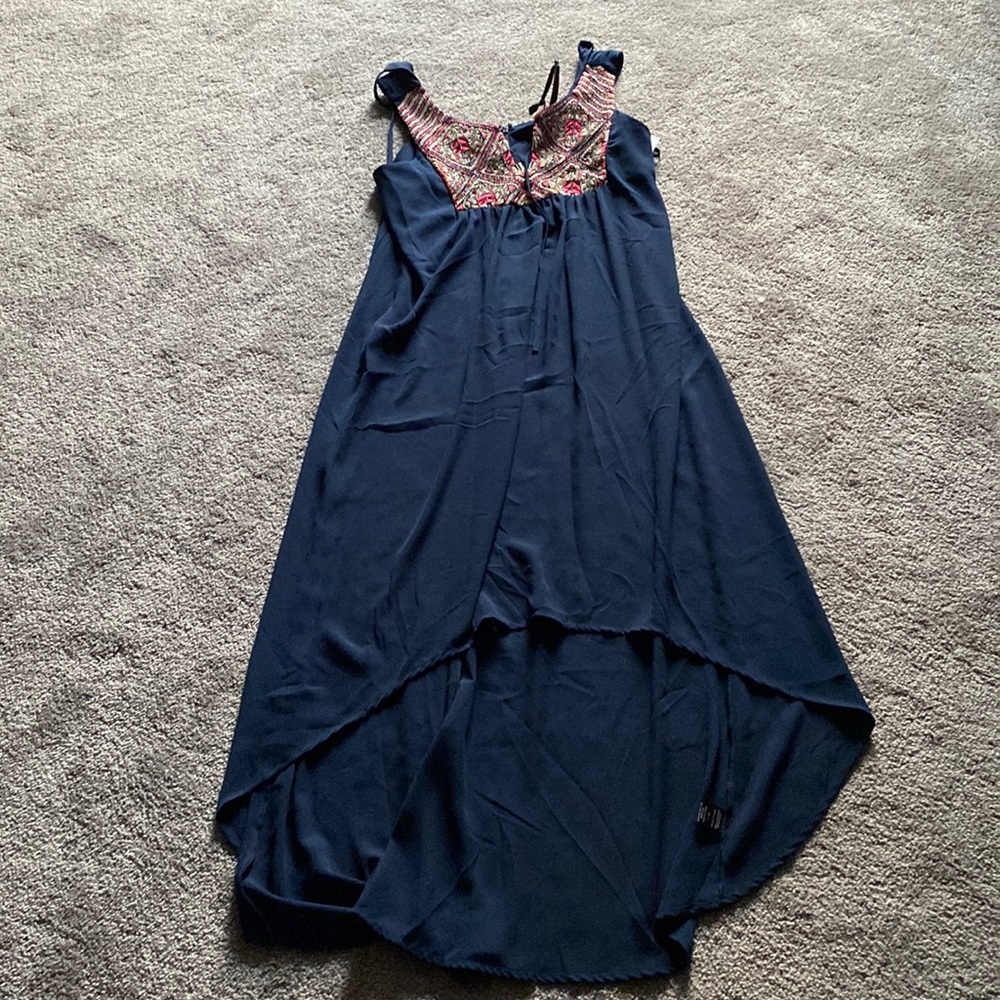 Fifth & Park Embroidered Hi-Low Sleeveless Dress Navy SIZE 8